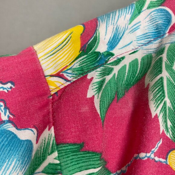 Vintage Hawaiian Shirt Bright Pink Tropical Floral Size Medium Vacation Funky - Picture 11 of 14